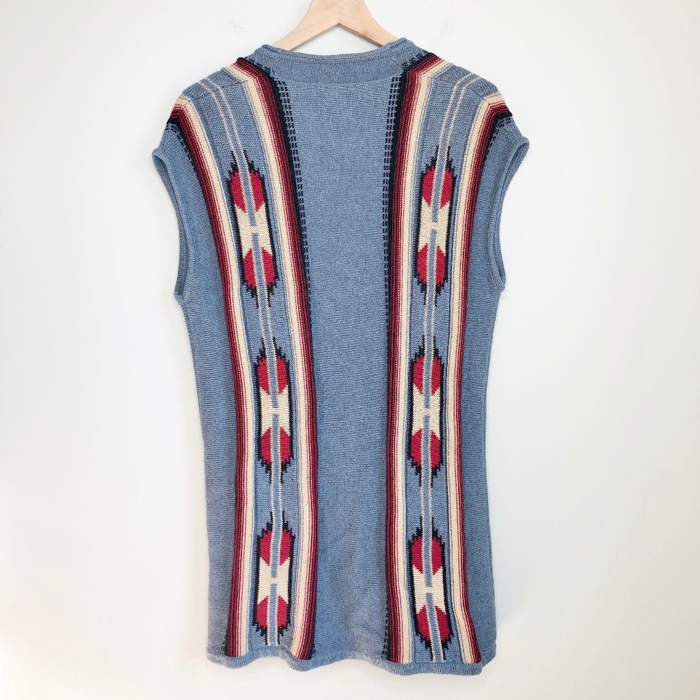 Vintage Boho Western Cottagecore Oversized Aztec Knit Long Vest Sweater Bohemian - Picture 2 of 7